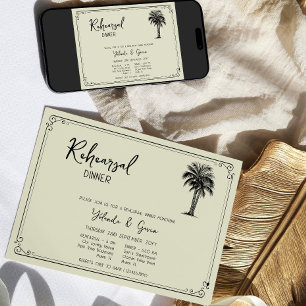 Invitation Dîner de répétition de mariage aux palmiers vintag