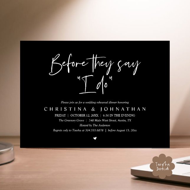Invitation Dîner de répétition de mariage, avant qu'ils ne di (Wedding Rehearsal Dinner, Before They Say "I Do" Invitation Card in Black and White)