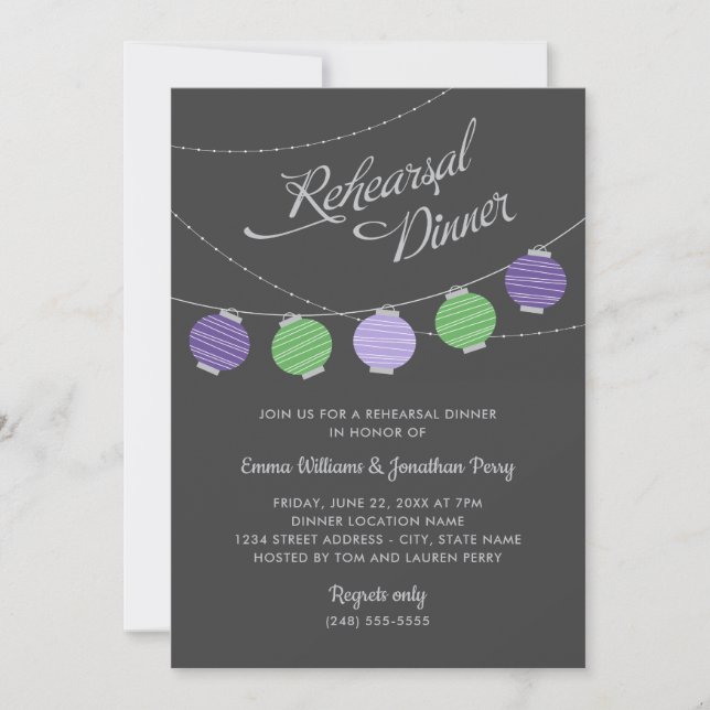 Invitation Dîner de répétition de mariage avec des lanternes  (Devant)