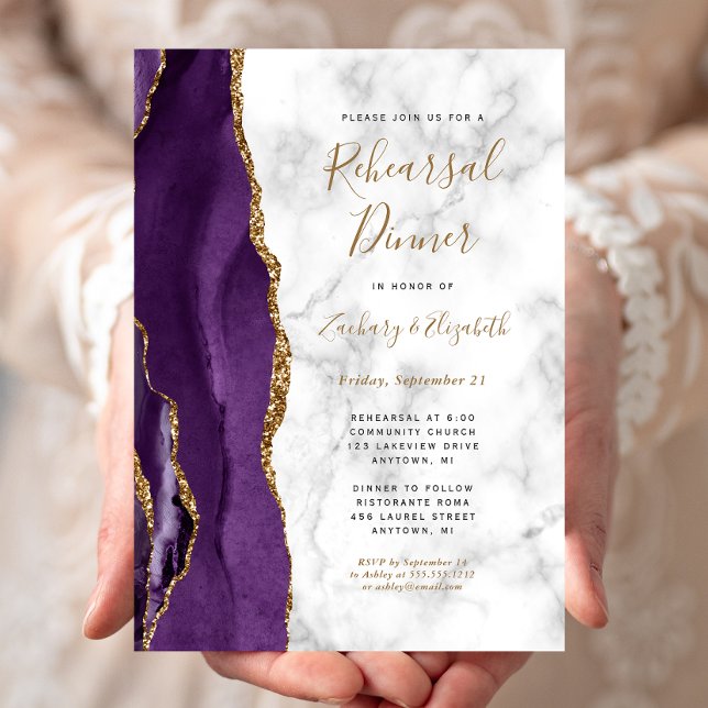 Invitation Dîner de répétition de mariage avec marbre d'agate (Créateur téléchargé)