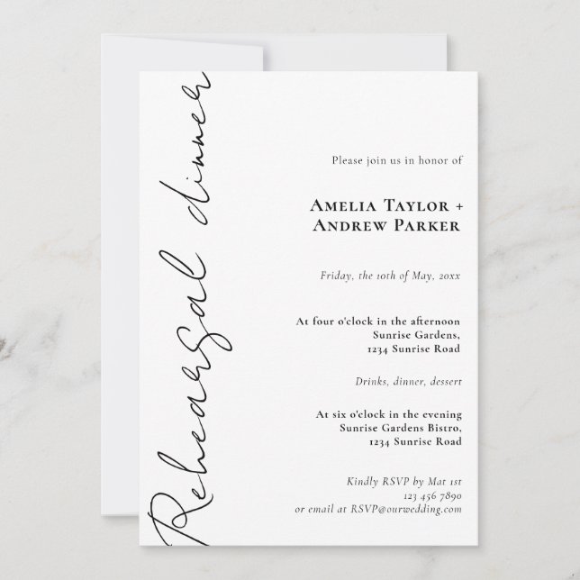 Invitation Dîner de répétition de mariage avec QR Code en écr (Devant)