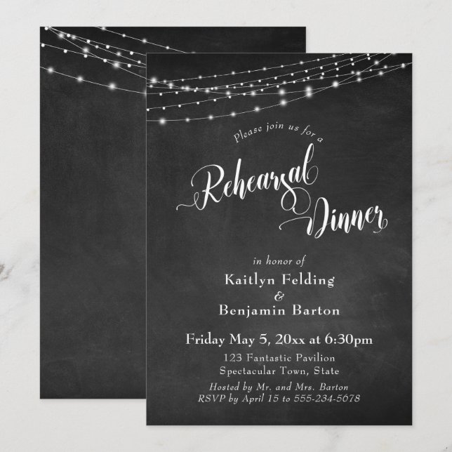 Invitation Dîner de répétition de mariage avec tableau noir e (Devant / Derrière)