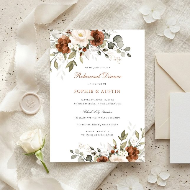 Invitation Dîner de répétition de mariage avec verdure et rou (Créateur téléchargé)