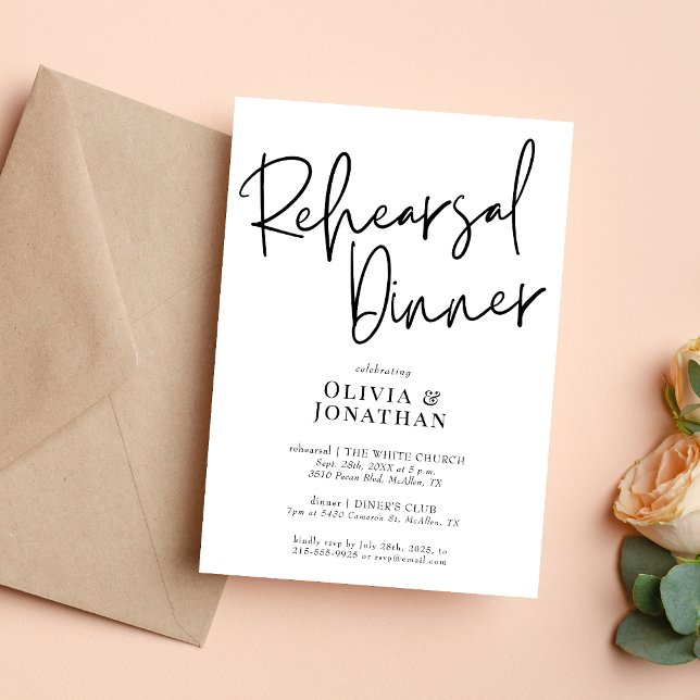 Invitation Dîner de répétition de mariage Blanc et Noir (White and black rehearsal dinner invitation sets a clean, elegant tone for your pre wedding event.)