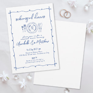 Invitation Dîner de répétition de mariage bleu dessiné à la m