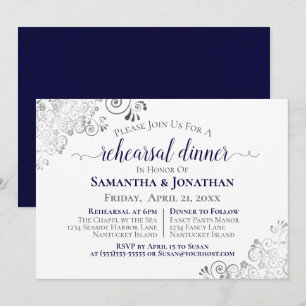 Invitation Dîner de répétition de mariage bleu marine élégant