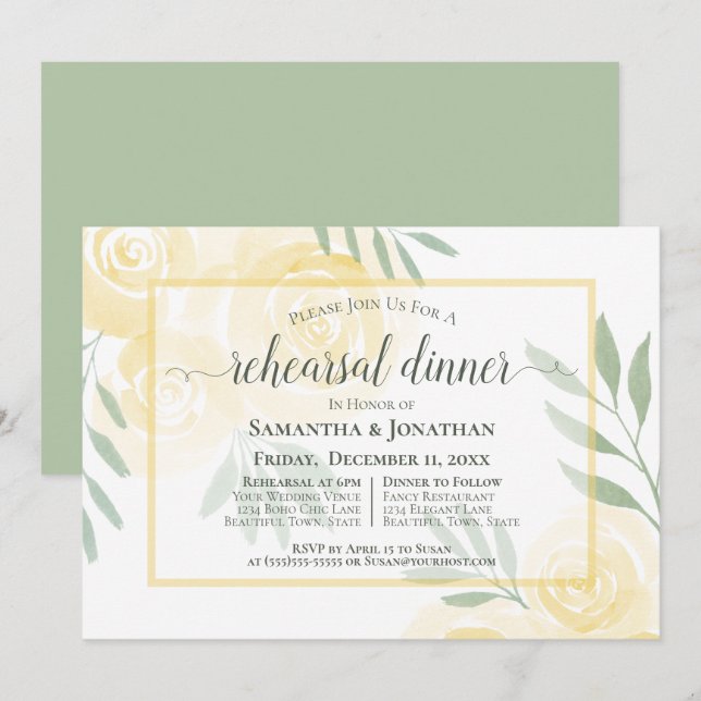 Invitation Dîner de répétition de mariage Boho Butter Yellow  (Devant / Derrière)