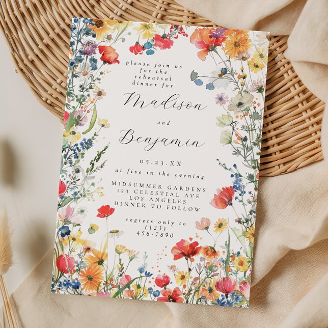 Invitation Dîner de répétition de mariage Bold Wildflower (Créateur téléchargé)