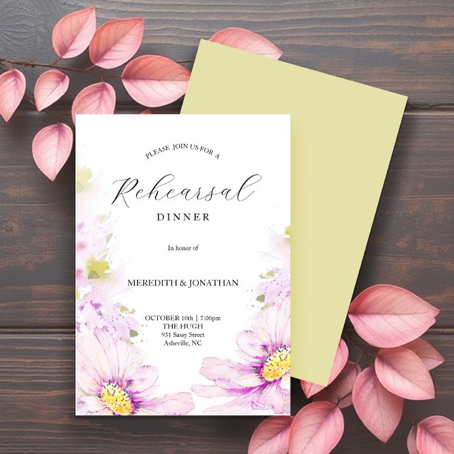 Invitation Dîner de répétition de mariage botanique rose pâle (Créateur téléchargé)