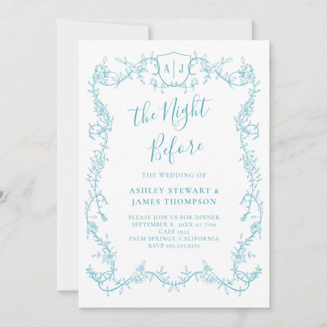 Invitation Dîner de répétition de mariage botanique turquoise (Devant)