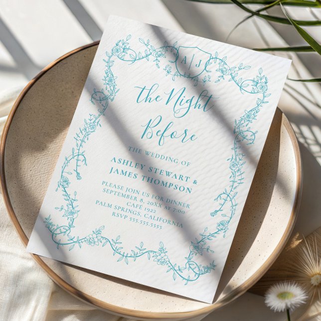 Invitation Dîner de répétition de mariage botanique turquoise (Créateur téléchargé)