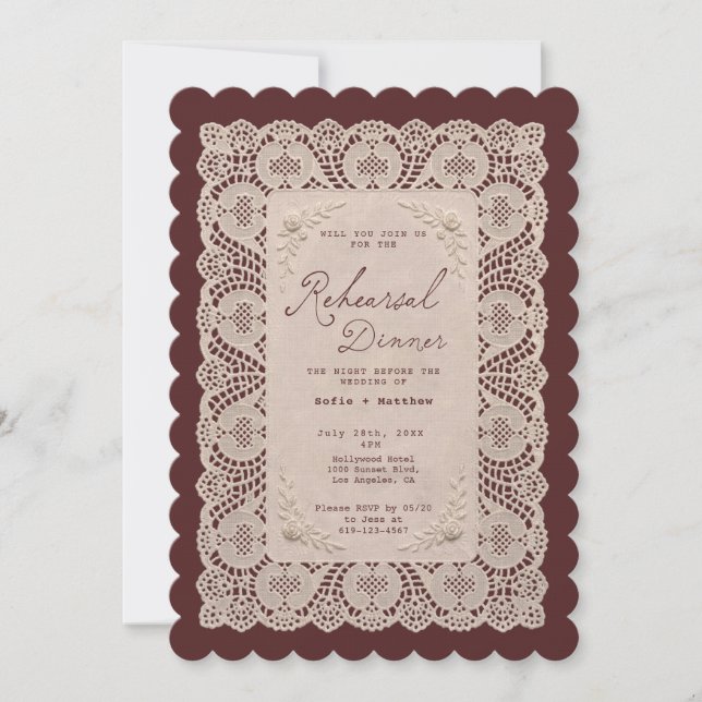 Invitation Dîner de répétition de mariage burgundy avec nappe (Devant)