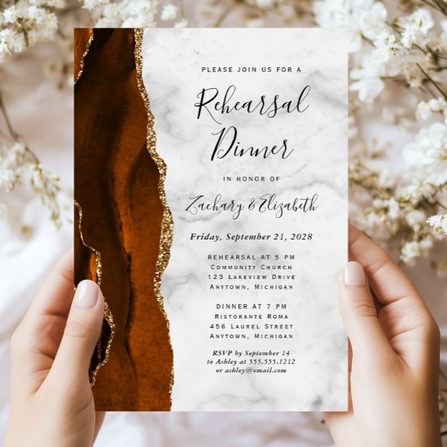 Invitation Dîner de répétition de mariage Burnt Orange Gold A (Créateur téléchargé)
