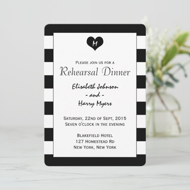 Invitation Dîner de répétition de mariage chic moderne noir e (Debout devant)