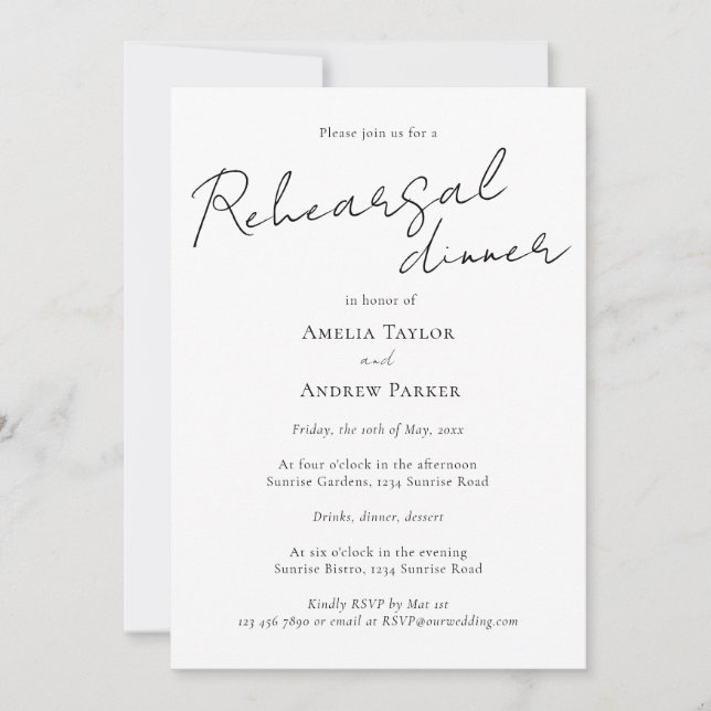 Invitation Dîner de répétition de mariage Code QR Écriture Él (Devant)