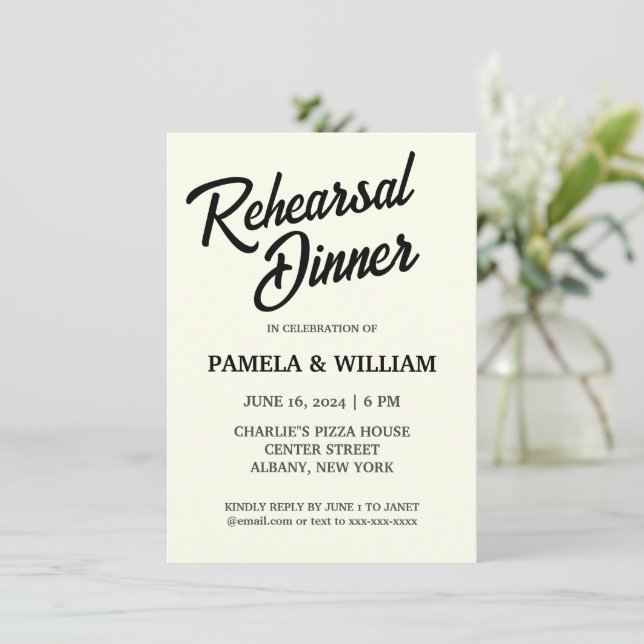 Invitation Dîner de répétition de mariage couleur ivoire (Debout devant)
