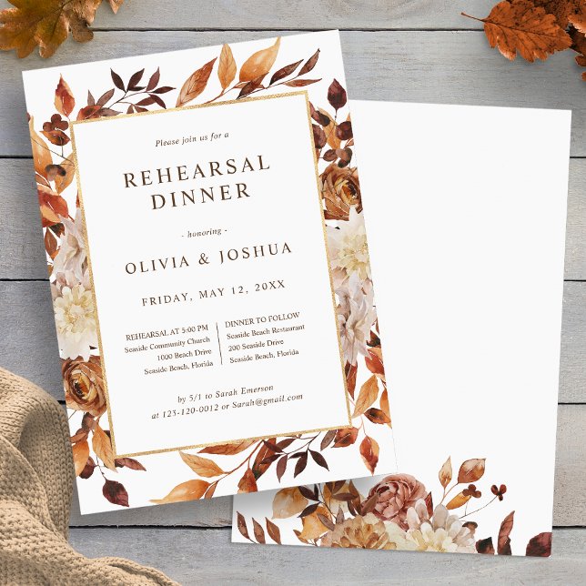 Invitation Dîner de répétition de mariage d'automne (Elegant Fall Floral Wedding Rehearsal Dinner Invitation by Painted Paperie
)