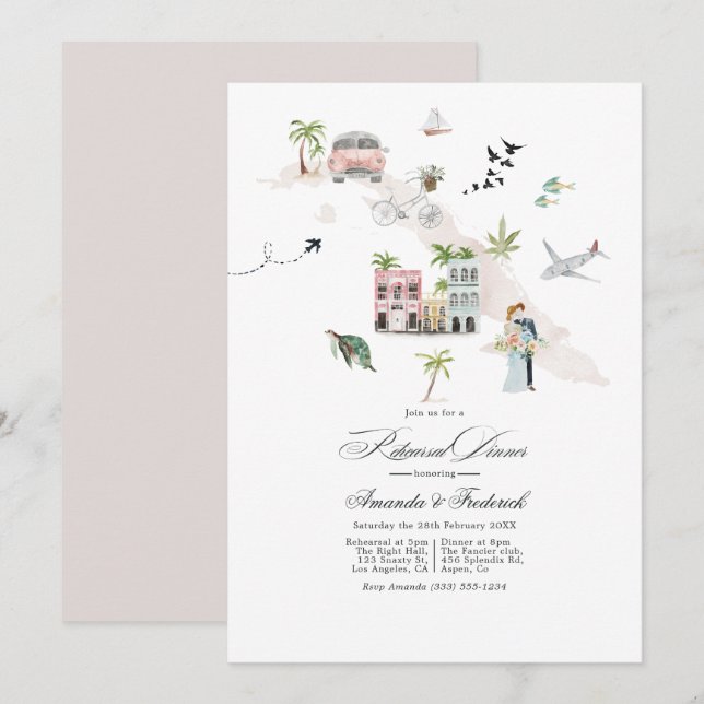 Invitation Dîner de répétition de mariage de destination à Cu (Devant / Derrière)