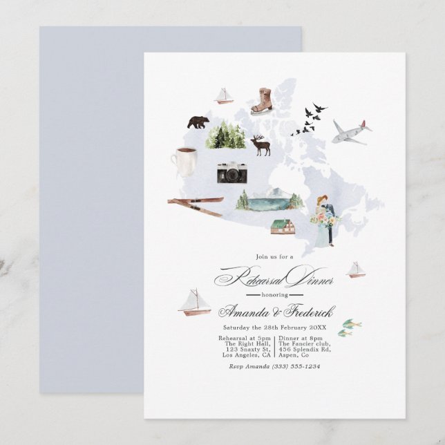 Invitation Dîner de répétition de mariage de destination au C (Devant / Derrière)