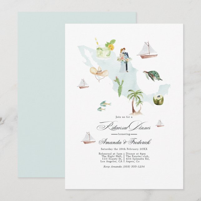 Invitation Dîner de répétition de mariage de destination au M (Devant / Derrière)