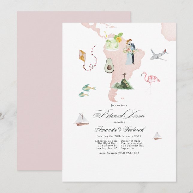 Invitation Dîner de répétition de mariage de destination en A (Devant / Derrière)