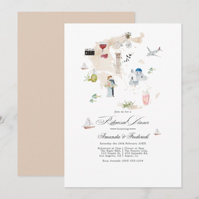 Invitation Dîner de répétition de mariage de destination en G (Devant / Derrière)