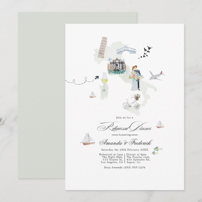 Invitation Dîner de répétition de mariage de destination en I (Devant / Derrière)