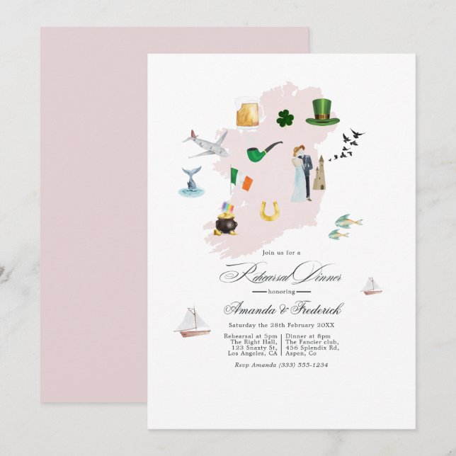 Invitation Dîner de répétition de mariage de destination en I (Devant / Derrière)