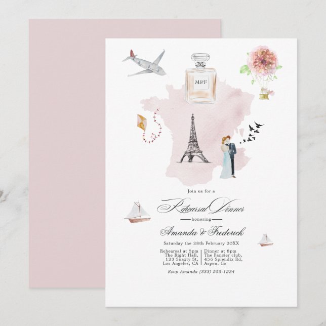 Invitation Dîner de répétition de mariage de destination Fran (Devant / Derrière)