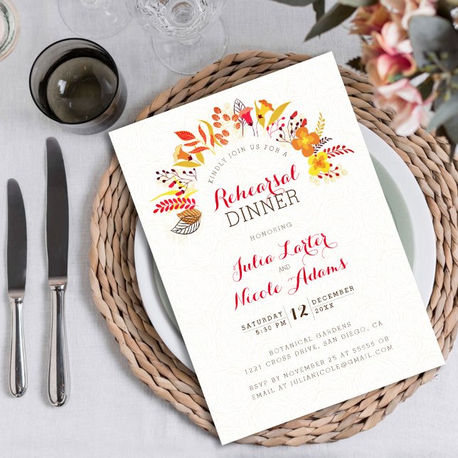 Invitation Dîner de répétition de mariage de feuillage de fle (Créateur téléchargé)