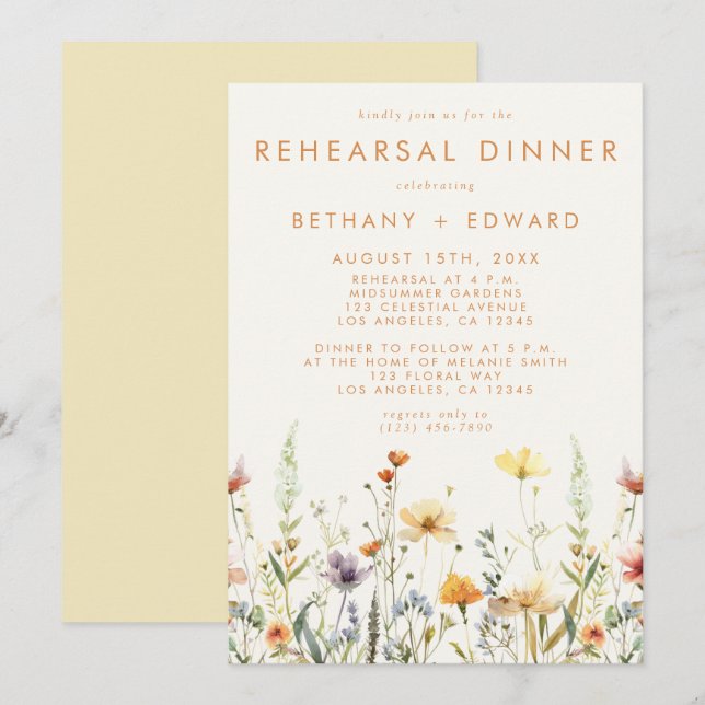 Invitation Dîner de répétition de mariage de fleurs sauvages  (Devant / Derrière)