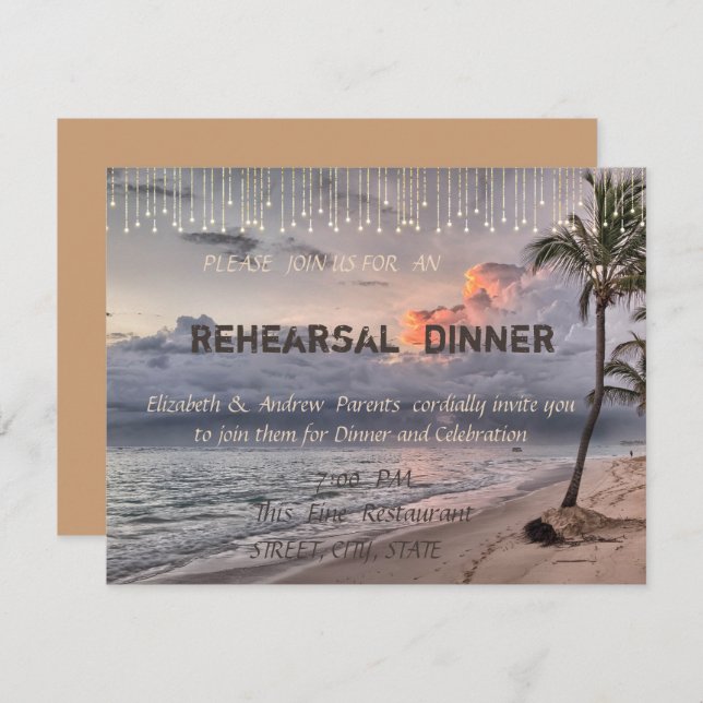Invitation Dîner de répétition de mariage de plage (Devant / Derrière)