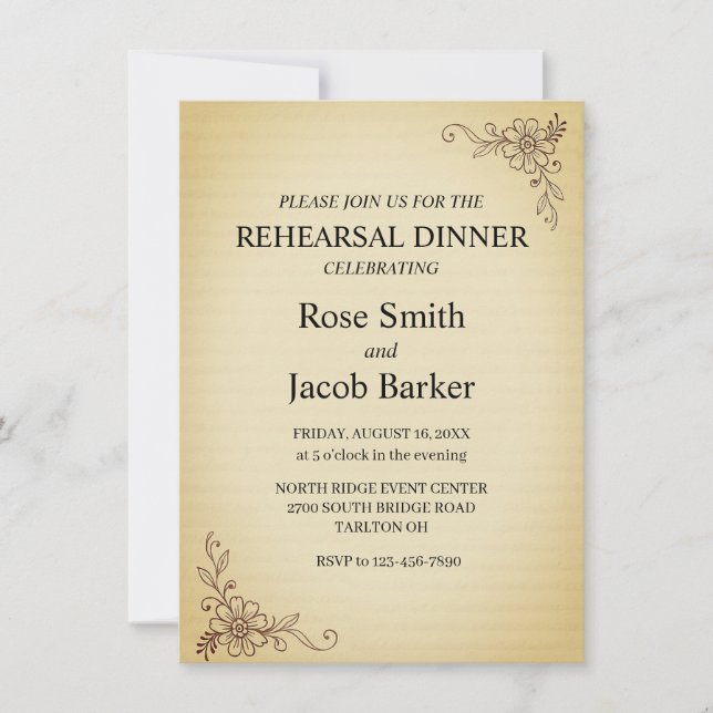 Invitation Dîner de répétition de mariage de style scrapbook  (Devant)