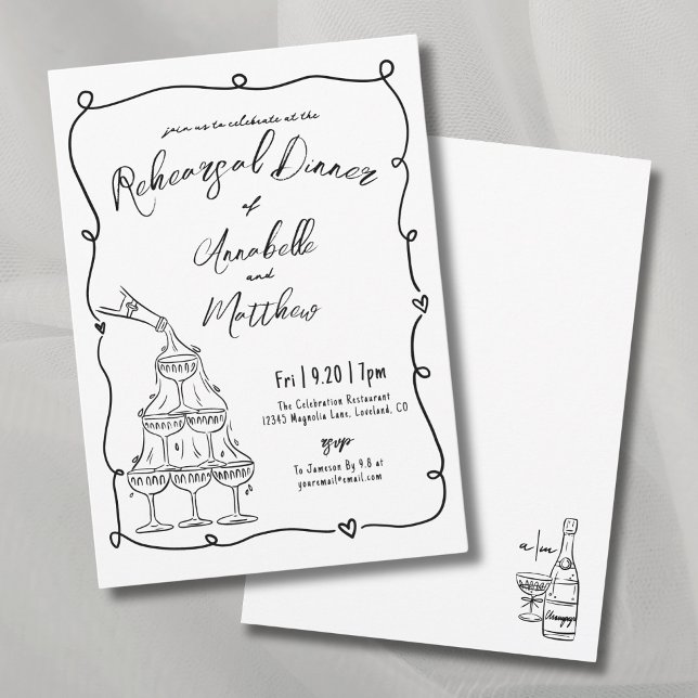 Invitation Dîner de répétition de mariage dessiné à la main a (Whimsical Hand Drawn Wedding Rehearsal Dinner Invitation)