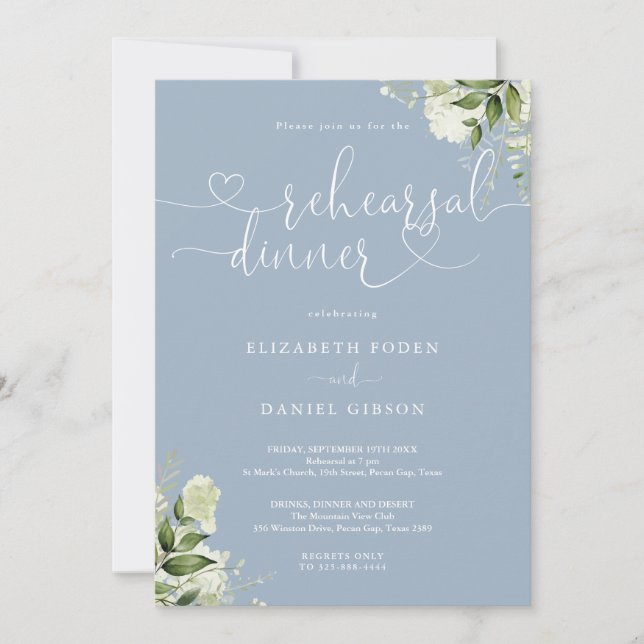Invitation Dîner de répétition de mariage écriture cœur de ve (Devant)