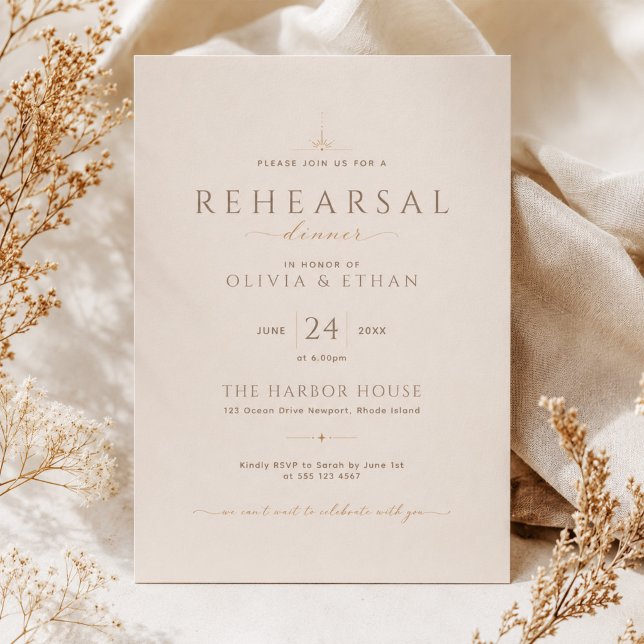 Invitation Dîner de répétition de mariage éditorial beige mod (Créateur téléchargé)