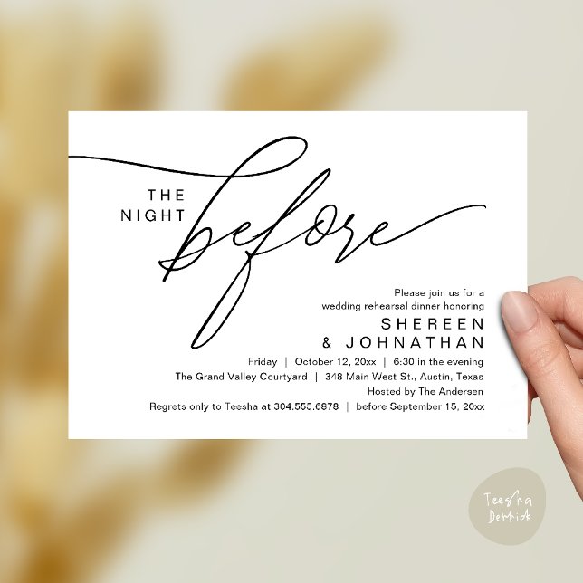 Invitation Dîner de répétition de mariage élégant à l'écritur (Elegant Script Wedding Rehearsal Dinner Invitation Card in Black and White)