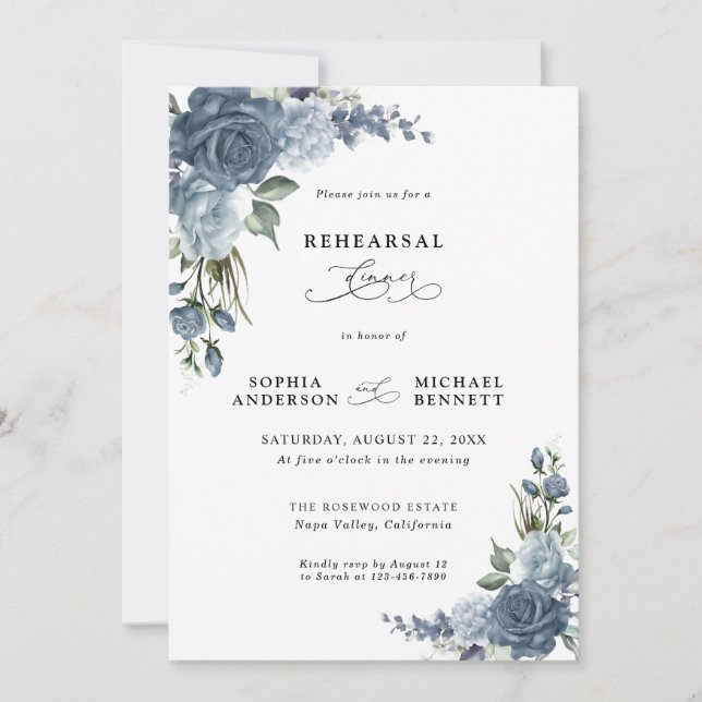 Invitation Dîner de répétition de mariage élégant aux fleurs  (Devant)