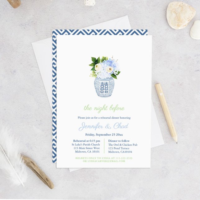 Invitation Dîner de répétition de mariage élégant bleu et bla (Créateur téléchargé)