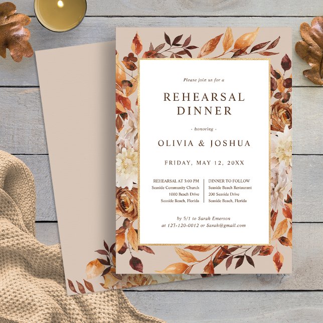 Invitation Dîner de répétition de mariage élégant d'automne (Elegant Fall Leaves Wedding Rehearsal Dinner Invitation by Painted Paperie
)
