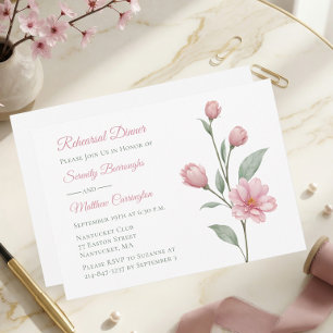 Invitation Dîner de répétition de mariage élégant floral rose