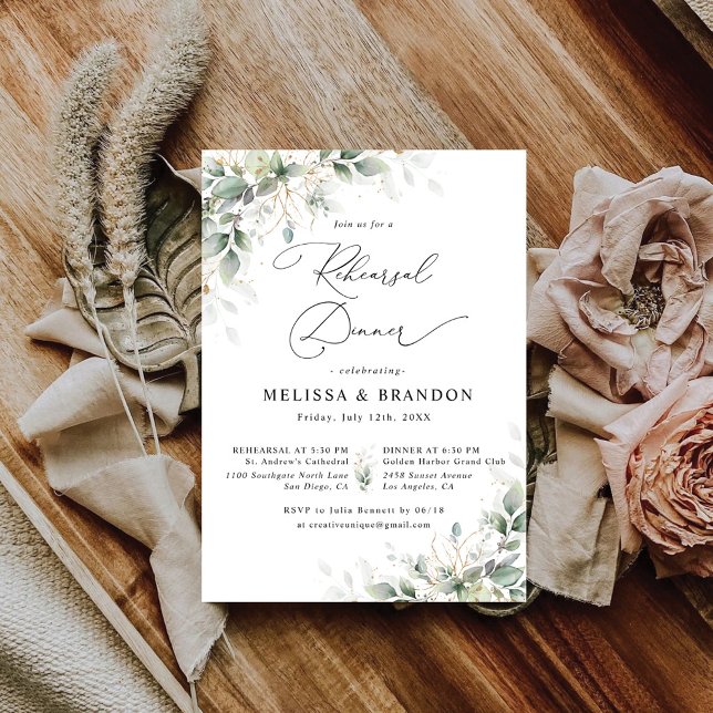 Invitation Dîner de répétition de mariage Elegant Greenery (Créateur téléchargé)