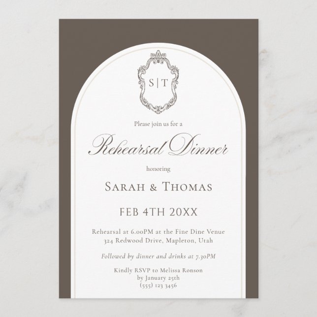 Invitation Dîner de répétition de mariage élégant monogramme  (Devant)