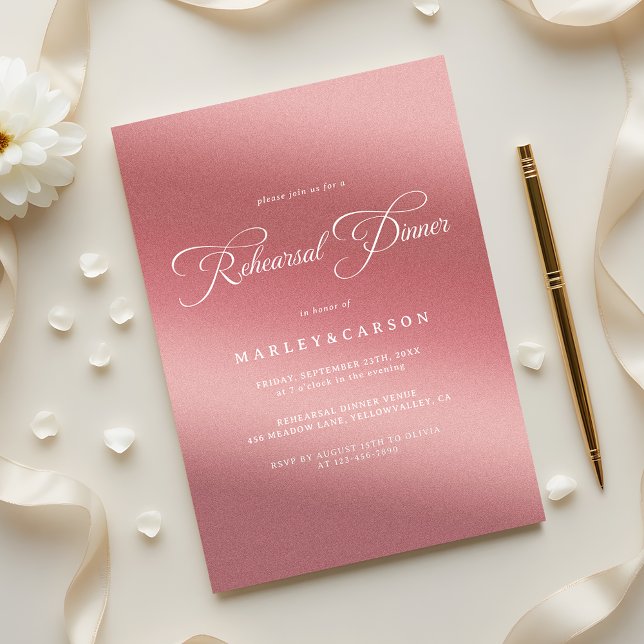 Invitation Dîner de Répétition de Mariage Élégant Rose Gold (Créateur téléchargé)