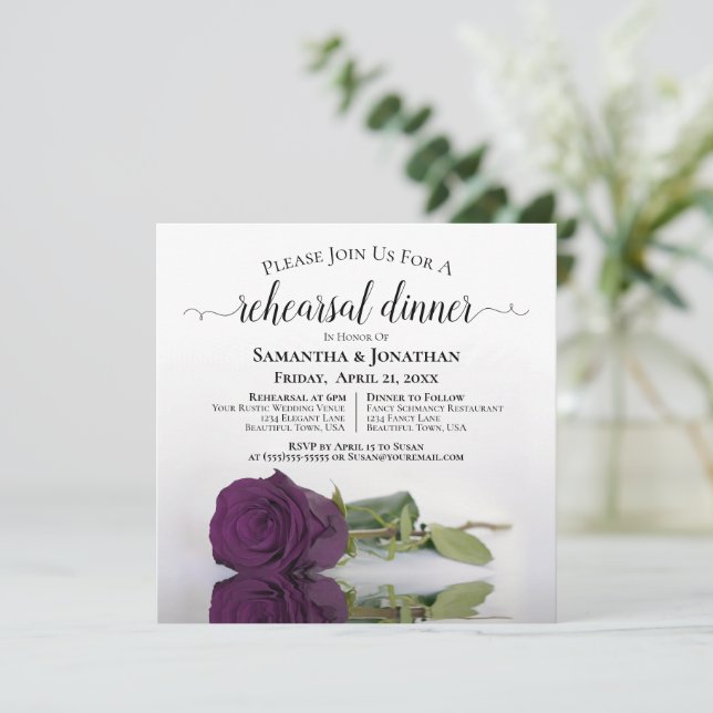 Invitation Dîner de répétition de mariage élégant Rose Violet (Debout devant)