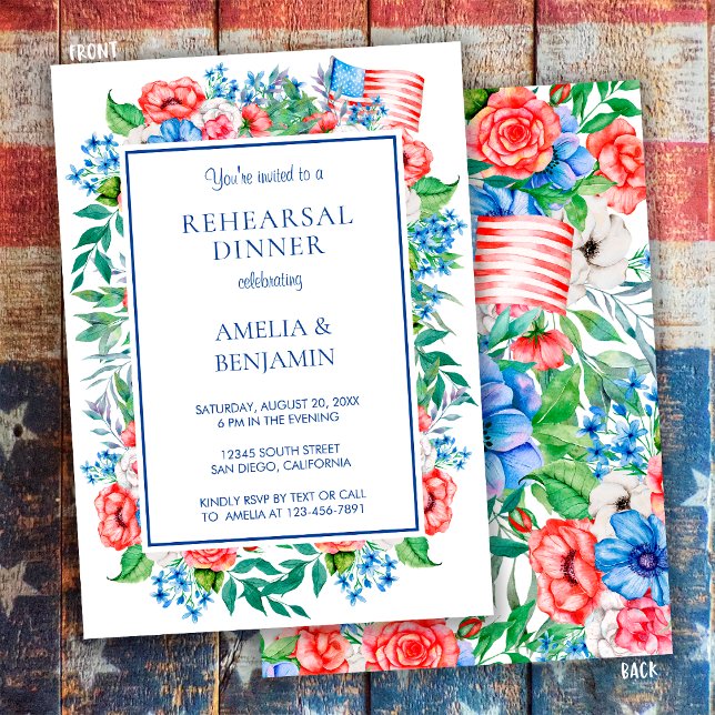Invitation Dîner de répétition de mariage élégant rouge blanc (Créateur téléchargé)