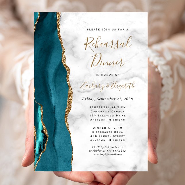 Invitation Dîner de répétition de mariage en agate bleu sarce (Créateur téléchargé)