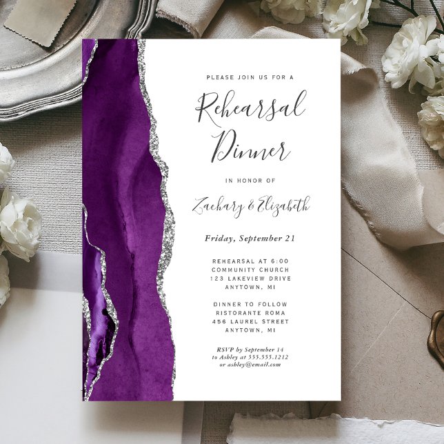 Invitation Dîner de répétition de mariage en Agate Violet Arg (Créateur téléchargé)