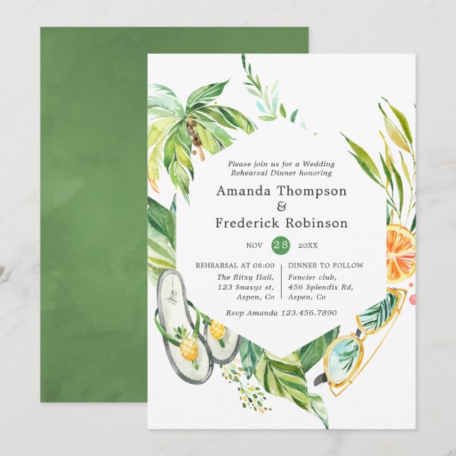 Invitation Dîner de répétition de mariage en été (Devant / Derrière)