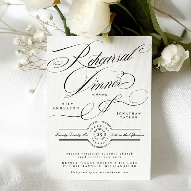 Invitation Dîner de répétition de mariage en smoking noir cla (Créateur téléchargé)
